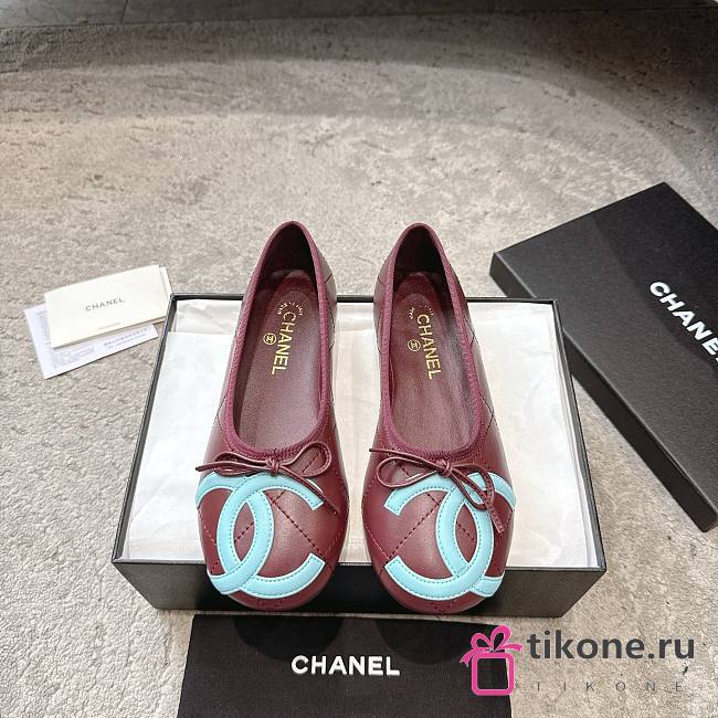 Chanel Ballet Flats Lambskin Burgundy & Light Blue G47163 - 1