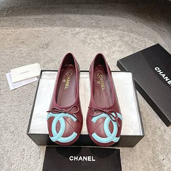 Chanel Ballet Flats Lambskin Burgundy & Light Blue G47163
