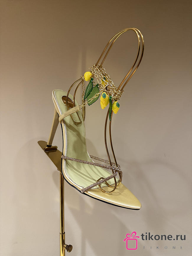 YSL Mon Cheri Sandals In Suede And Rhinestones Amande & Yellow - 1
