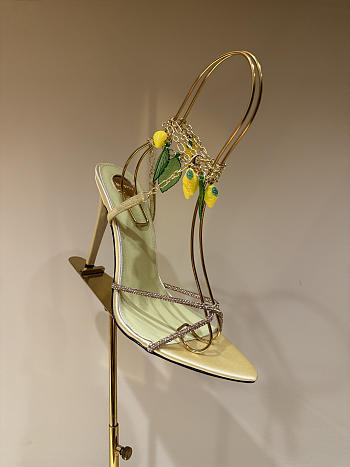 YSL Mon Cheri Sandals In Suede And Rhinestones Amande & Yellow