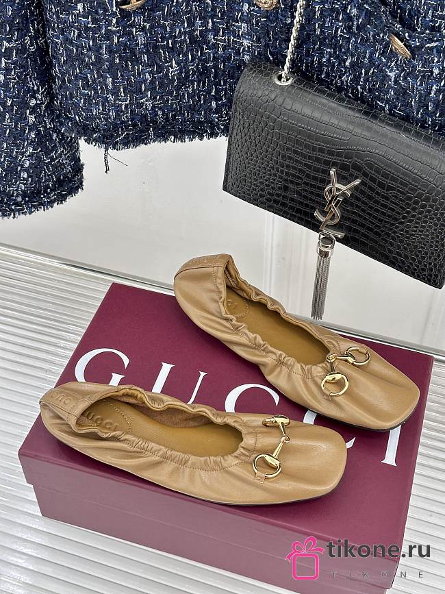 Gucci Prima Ballet Flat In Brown Leather 875323 - 1