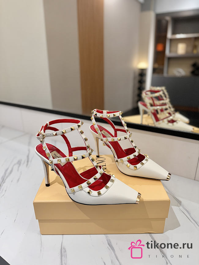 VLTN Rockstud Kidskin Pumps White 100mm - 1