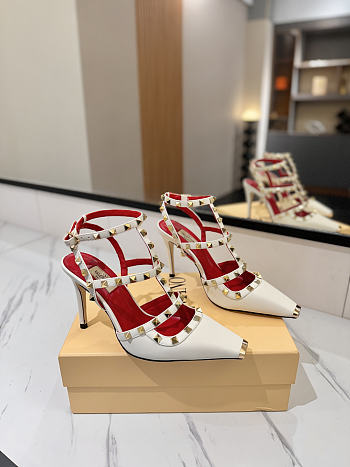 VLTN Rockstud Kidskin Pumps White 100mm