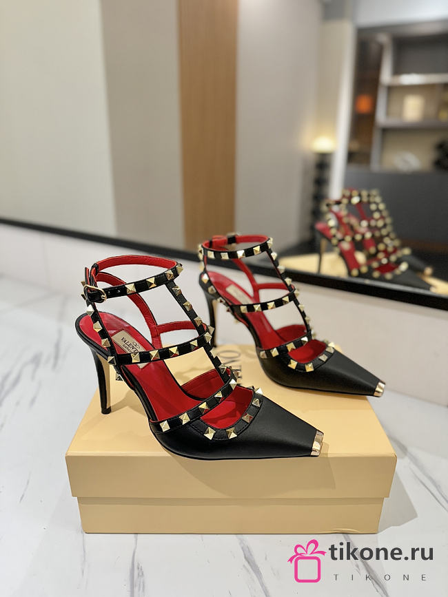 VLTN Rockstud Kidskin Pumps Black 100mm - 1