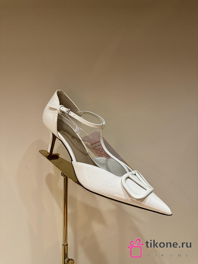 VLTN VLogo Signature D'Orsay Patent Leather Pumps White 65mm - 1
