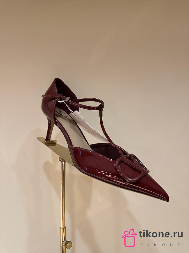 VLTN VLogo Signature D'Orsay Patent Leather Pumps Burgundy 65mm - 1