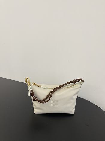 Miumiu Gabardine Pouch White/Brown 5NE841 - 18.5x14x10cm