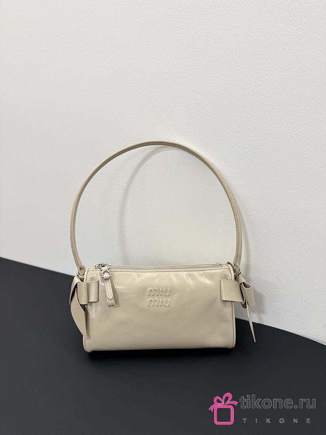 Miumiu Shiny Leather Pouch Travertine Stone 5NE029 - 21x12.5x9.5cm - 1