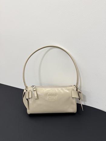 Miumiu Shiny Leather Pouch Travertine Stone 5NE029 - 21x12.5x9.5cm