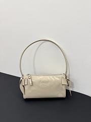 Miumiu Shiny Leather Pouch Travertine Stone 5NE029 - 21x12.5x9.5cm - 2