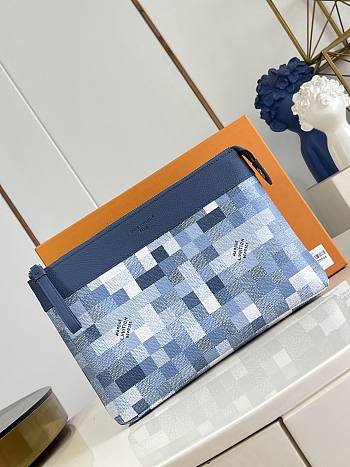 LV Pochette Voyage Souple Pouch Damoflage Canvas Indigo Blue M28846 - 33.5x26x5.5cm