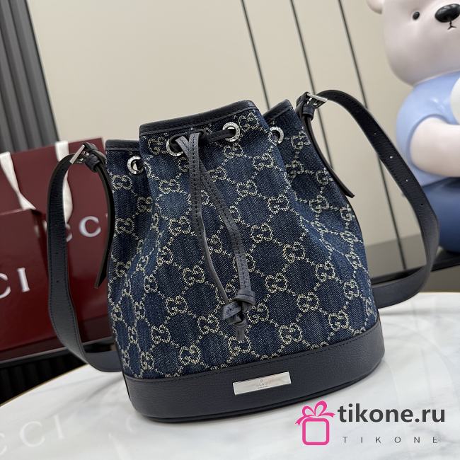 Gucci Venice Small Bucket Bag Dark Blue Washed GG Denim 875237 - 23.5x21x14cm - 1
