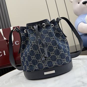 Gucci Venice Small Bucket Bag Dark Blue Washed GG Denim 875237 - 23.5x21x14cm