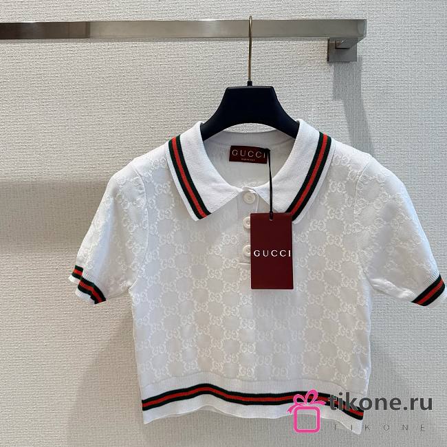 Gucci GG Extra Fine Cotton Jacquard Polo Shirt White - 1