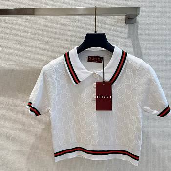 Gucci GG Extra Fine Cotton Jacquard Polo Shirt White