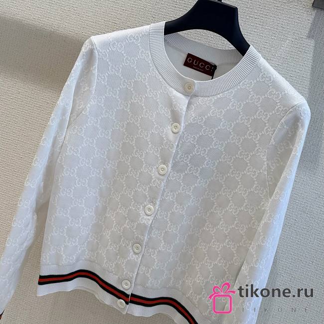 Gucci GG Fine Cotton Viscose Jacquard Cardigan White - 1