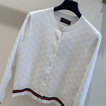 Gucci GG Fine Cotton Viscose Jacquard Cardigan White