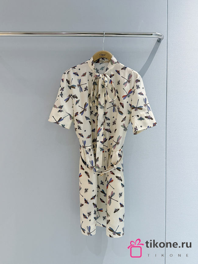Gucci Printed Silk Twill Dress In White  855659 - 1