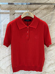 Gucci Knit Wool Polo Shirt With Embroidery In Red ‎867226  - 1