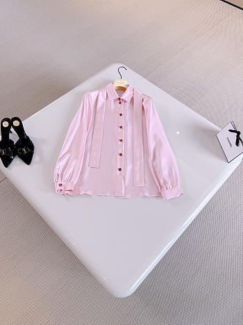 Gucci Silk Twill Shirt With Bow In Light Pink