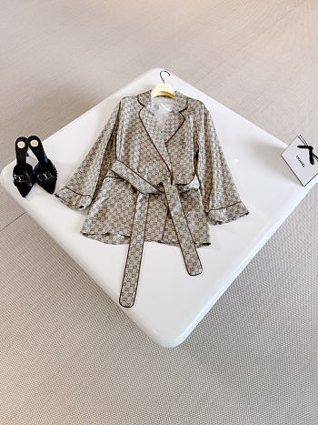 Gucci Printed Silk Twill Shirt In Beige And Dark Brown ‎864562