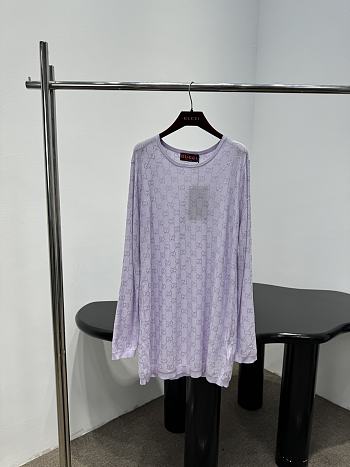 Gucci Fine Silk T-Shirt With GG Crystals In Lilac 852233