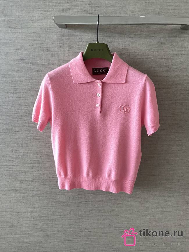 Gucci Knit Wool Polo Shirt With Embroidery In Pink ‎867226 - 1