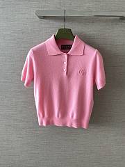 Gucci Knit Wool Polo Shirt With Embroidery In Pink ‎867226 - 1