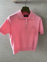 Gucci Knit Wool Polo Shirt With Embroidery In Pink ‎867226 - 5