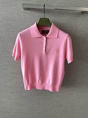 Gucci Knit Wool Polo Shirt With Embroidery In Pink ‎867226 - 4