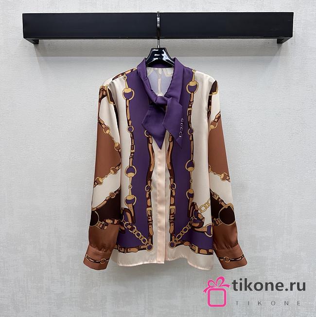 Gucci Printed Silk Till Shirt In Brown 855593 - 1