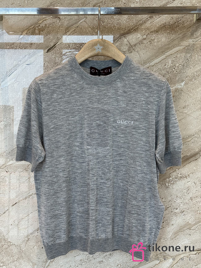 Gucci Cashmere Silk Top With Intarsia In Grey ‎836747 - 1