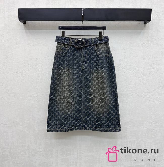 Gucci GG Cotton Denim Jacquard Skirt Blue 864766 - 1