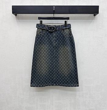 Gucci GG Cotton Denim Jacquard Skirt Blue 864766