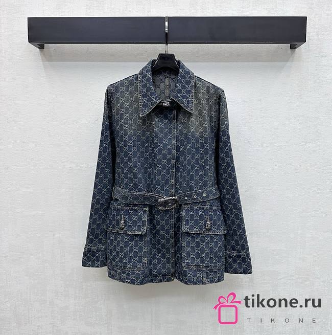 Gucci GG Cotton Denim Jacquard Jacket Blue 864761 - 1