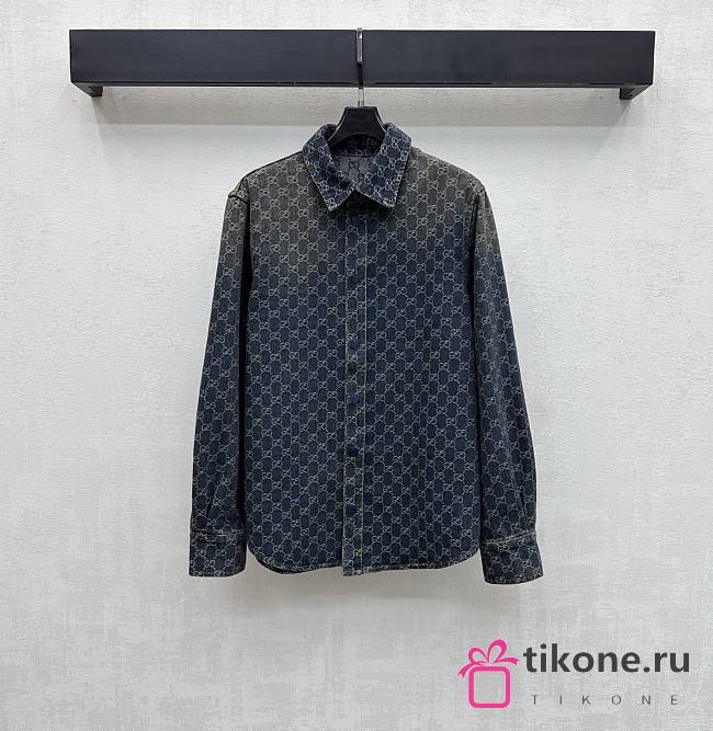 Gucci GG Cotton Denim Jacquard Shirt ‎864821  - 1