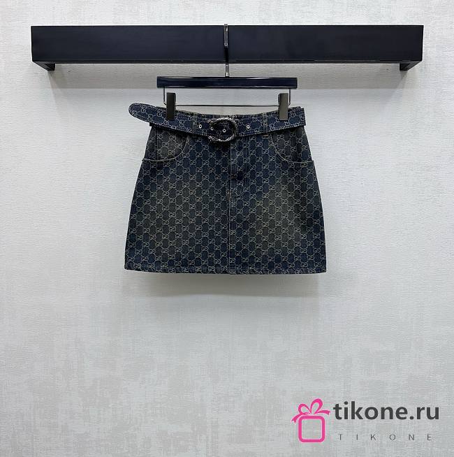 Gucci GG Cotton Denim Jacquard Mini Skirt 864767 - 1