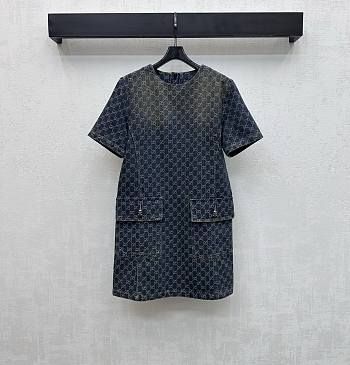 Gucci GG Cotton Denim Jacquard Dress Blue