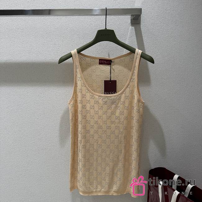 Gucci Fine Silk Tank Top With GG Crystals 856134 - 1