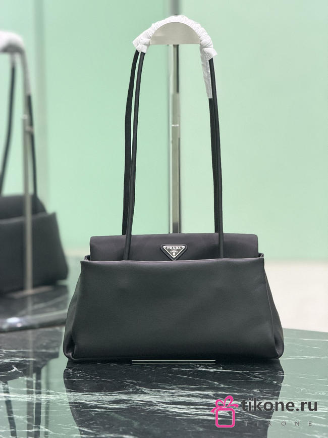 Prada Passage Medium Leather Bag With Re-Nylon Flap Black 1BA495 - 28.5x14.5x12cm - 1