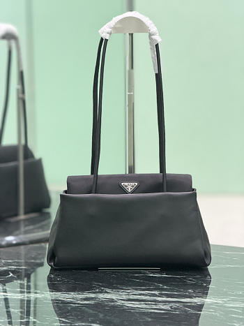 Prada Passage Medium Leather Bag With Re-Nylon Flap Black 1BA495 - 28.5x14.5x12cm