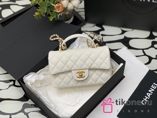 Chanel Mini Flap Top Handle White Caviar Gold Hardware - 12x20x6.5cm - 1