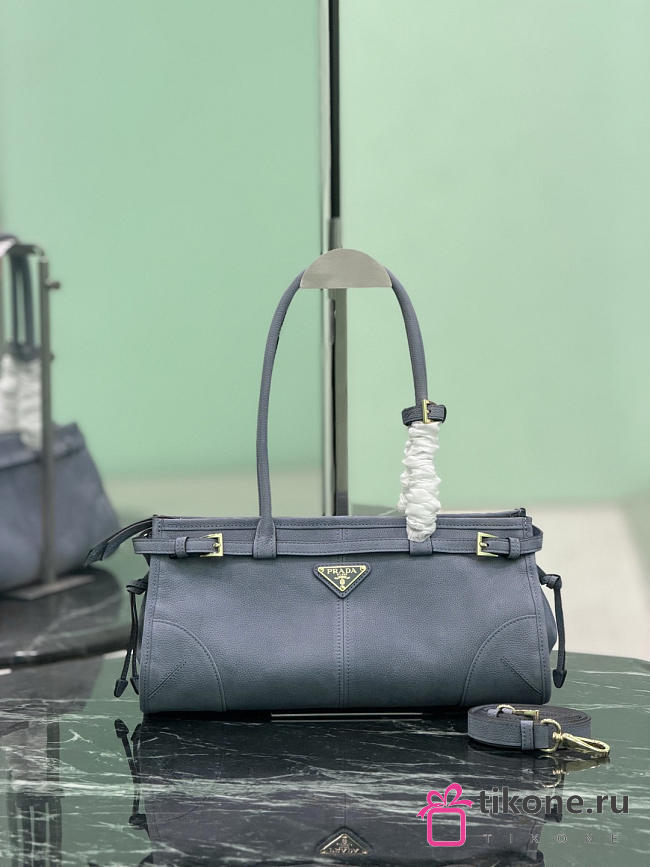 Prada Bonnie Medium Leather Handbag 1BA426 Aviation Blue - 32x15.5x12cm - 1