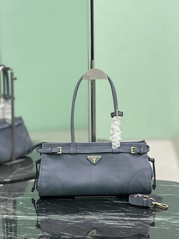 Prada Bonnie Medium Leather Handbag 1BA426 Aviation Blue - 32x15.5x12cm