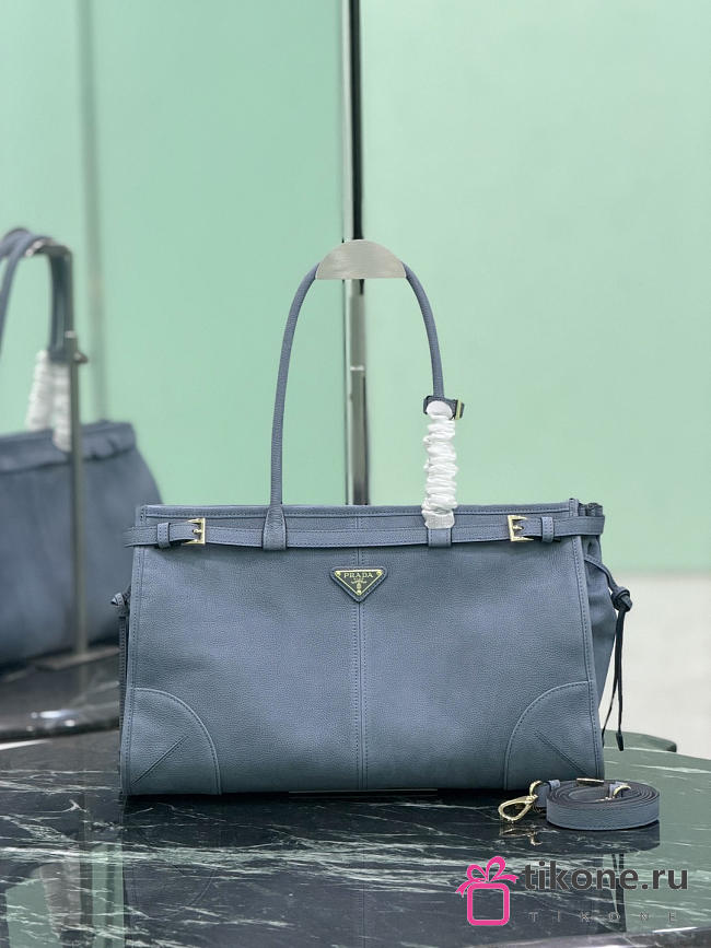 Prada Bonnie Large Leather Handbag 1BA433 Aviation Blue - 38x24x12cm - 1