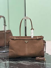 Prada Bonnie Large Suede Handbag 1BA433 Coca Brown - 38x24x12cm - 1