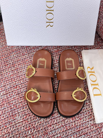 Dior Medaillon Buckle Slide Cognac Brown Calfskin