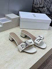 J'Adior Heeled Slide Ivory Embroidered Cotton 3.5cm - 1