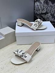 J'Adior Heeled Slide Ivory Embroidered Cotton 3.5cm - 6