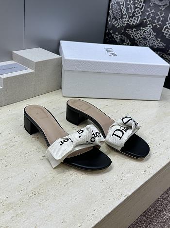 J'Adior Heeled Slide Black Embroidered Cotton 3.5cm